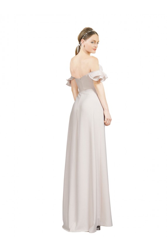 Online Double Ruffle Flounce Sleeves Crepe Bridesmaid Dress with Slit