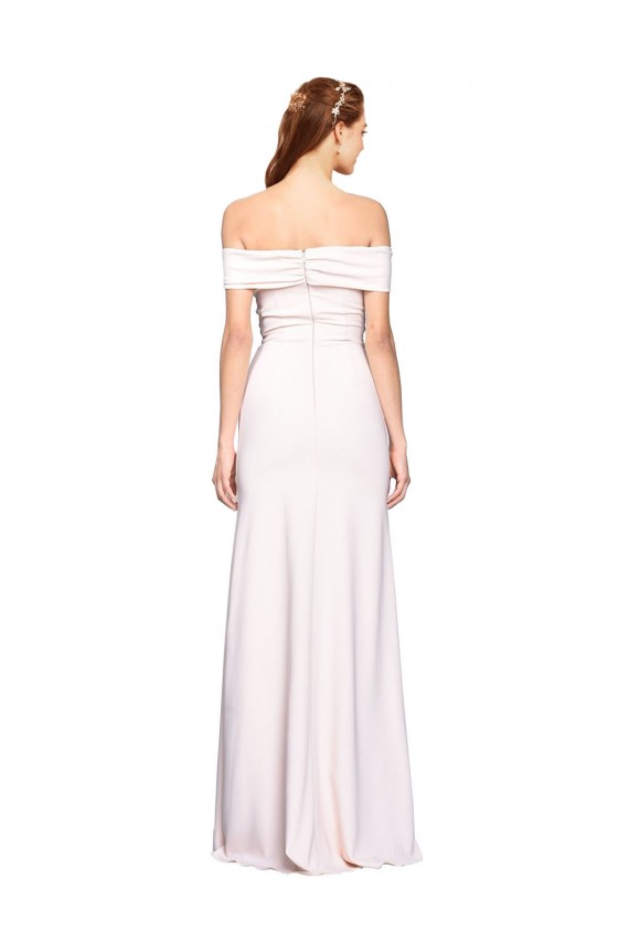 Online Criss Cross Off the Shoulder Crepe Bridesmaid Dress with Side Slit