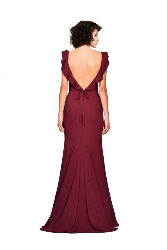 Online Crepe Slip Bridesmaid Dress with Ruffled Straps