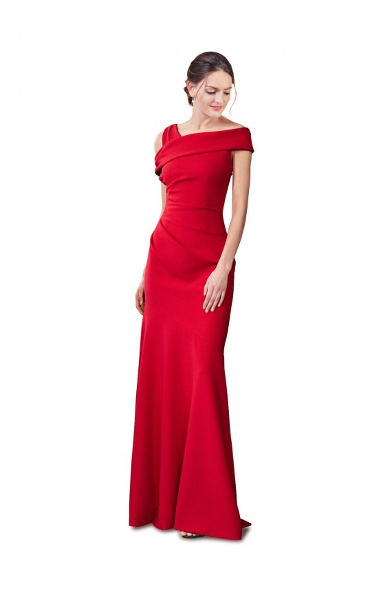 Online Sleeveless Ruched Crepe Mermaid Bridesmaid Dress with Off The Shoulder Detail