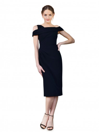 Online Draped Cross Shoulder Stretch Crepe Cocktail Dress
