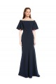 Online Off the Shoulder Crepe Bridesmaid Dress with Short Ruffle Sleeves.