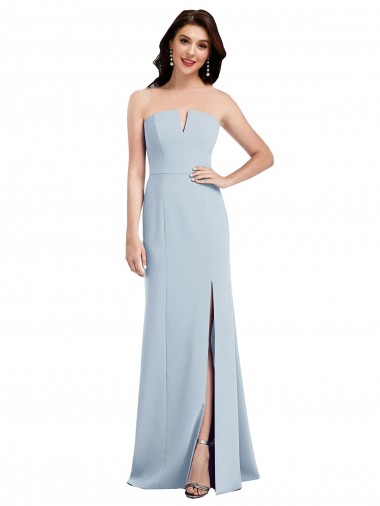 Online Strapless Notch Crepe Bridesmaid Dress with Front Slit