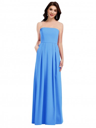 Online Strapless Pleated Skirt Crepe Bridesmaid Dress with Pockets