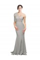 Online Long Sweep Train Sweetheart Crepe Bridesmaid Dress with Tulle One Shoulder
