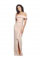 Online Off the Shoulder Long Crepe Bridesmaid Dress with Waist Tie and Slit