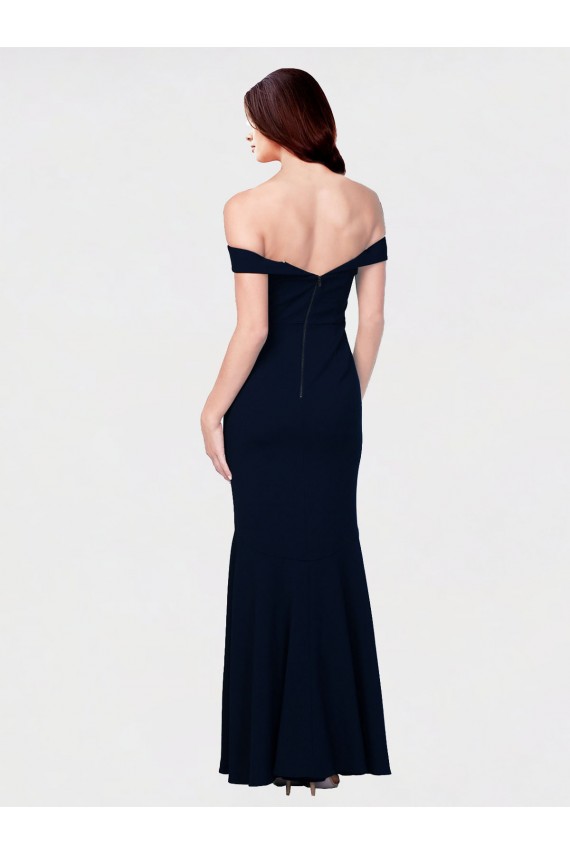 Online Mermaid Off the Shoulder Long Crepe Bridesmaid Dress with Low Back