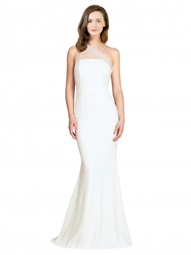 Online Soft Tulle Shoulder Overlay Mermaid One Shoulder Crepe Bridesmaid Dress