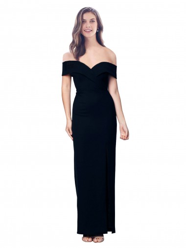 Online Off the Shoulder Long Full Length Crepe Bridesmaid Dress with Side Split