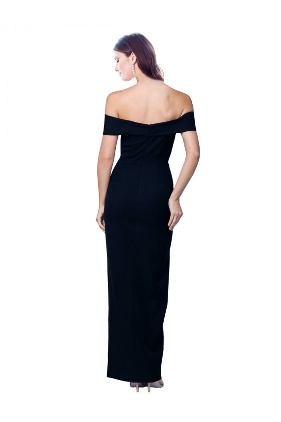 Online Off the Shoulder Long Full Length Crepe Bridesmaid Dress with Side Split