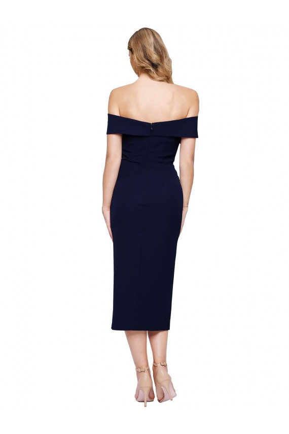 Online Midi Length Short Crepe Bridesmaid Dress with Side Split
