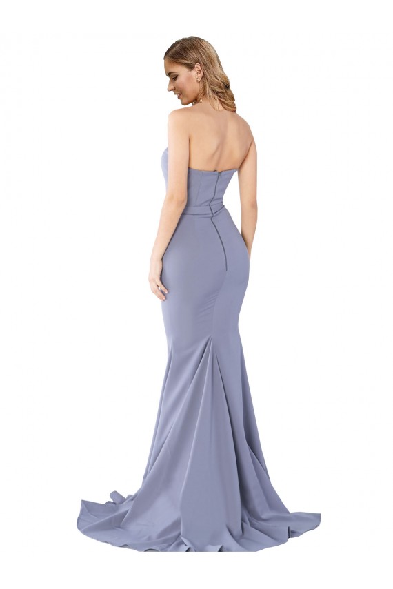 Online Long Strapless Sweetheart Sweep Train Crepe Bridesmaid Dress with Low Back