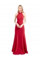 Online Sleek Fit and Flare High Neck Halter Stretch Crepe Bridesmaid Dress with Open Back