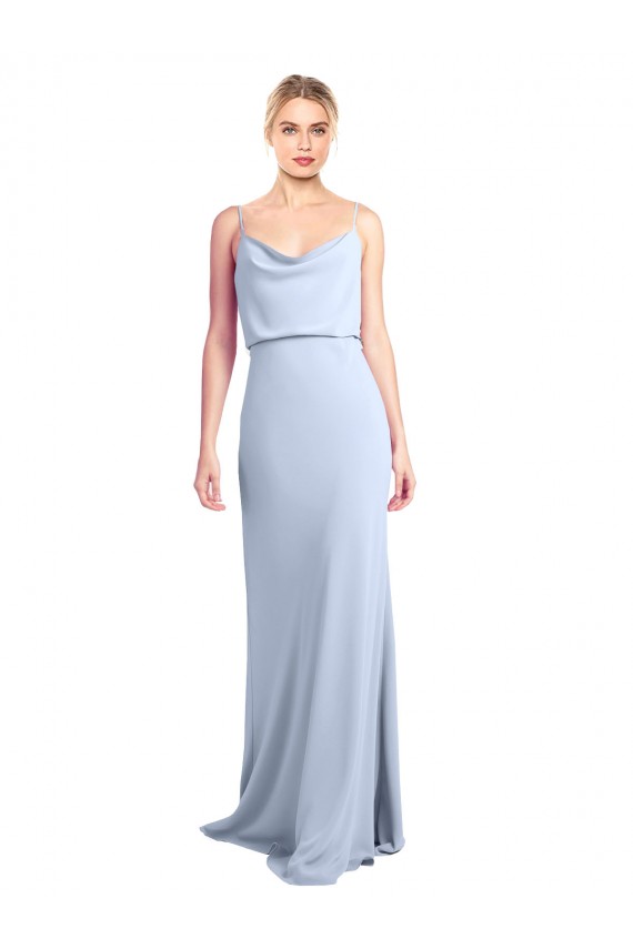Online Feminine Cowl Neck Slim Floor Length Stretch Crepe Bridesmaid Dress