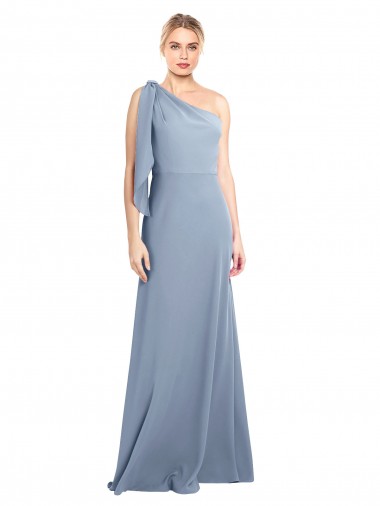Online Draped Flutter Sleeves One Shoulder Stretch Crepe Bridesmaid Dress