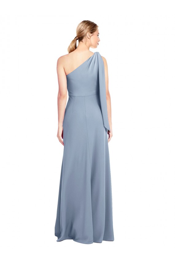 Online Draped Flutter Sleeves One Shoulder Stretch Crepe Bridesmaid Dress