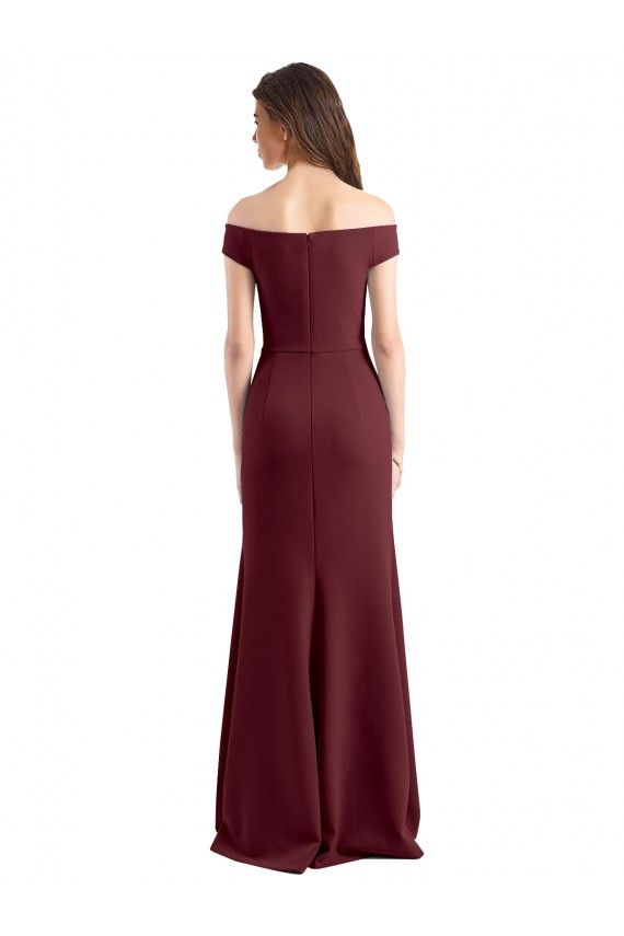 Online Off the Shoulder Fit and Flare Stretch Crepe Bridesmaid Dress