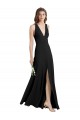 Online Sleek Halter V-Neck Long A-Line Stretch Crepe Bridesmaid Dress with Front Slit