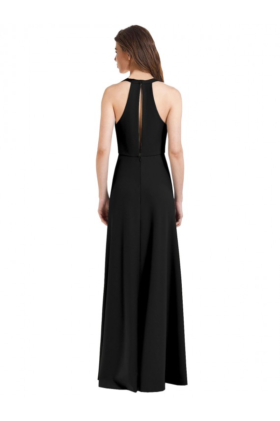 Online Sleek Halter V-Neck Long A-Line Stretch Crepe Bridesmaid Dress with Front Slit