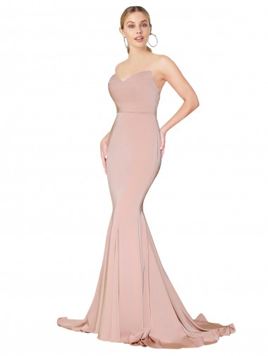 Online Sweep Train Sweetheart Long Mermaid Crepe Bridesmaid Dress Low Back