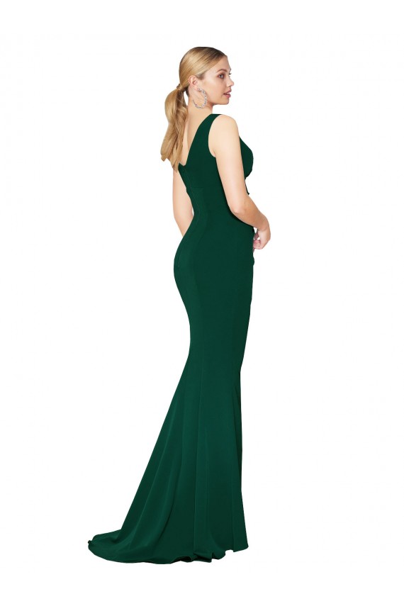 Online V-Neck Floor Length Long Crepe Mermaid Bridesmaid Dress