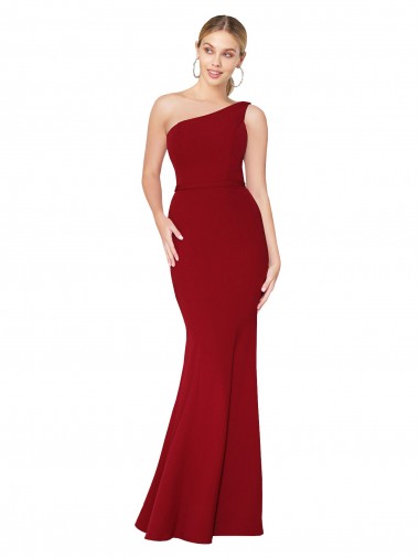 Online One Shoulder Long High Neck Sleeveless Mermaid Crepe Bridesmaid Dress