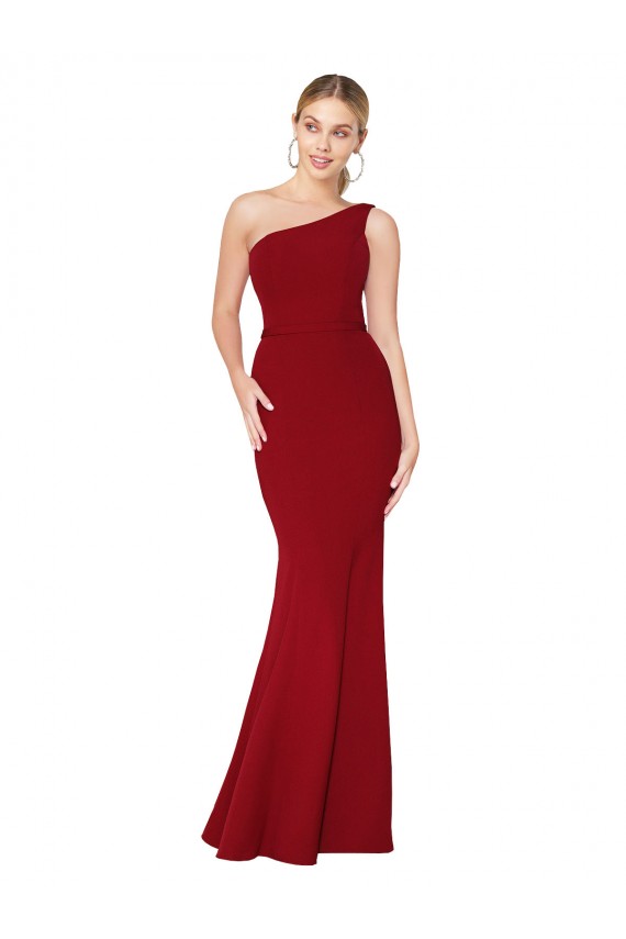 Online One Shoulder Long High Neck Sleeveless Mermaid Crepe Bridesmaid Dress
