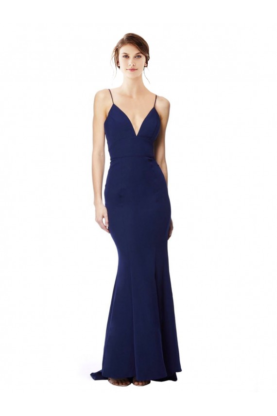 Online Deep V-Neck Spaghetti Straps Mermaid Crepe Bridesmaid Dress