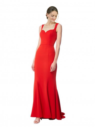 Online Long Chapel Train Fishtail Maxi Crepe Bridesmaid Dress with Sweetheart Neckline