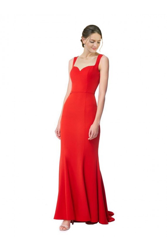 Online Long Chapel Train Fishtail Maxi Crepe Bridesmaid Dress with Sweetheart Neckline