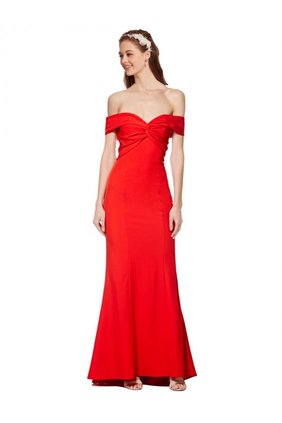 Online Cross Front and Back Bardot Sleeveless Crepe Maxi Bridesmaid Dress