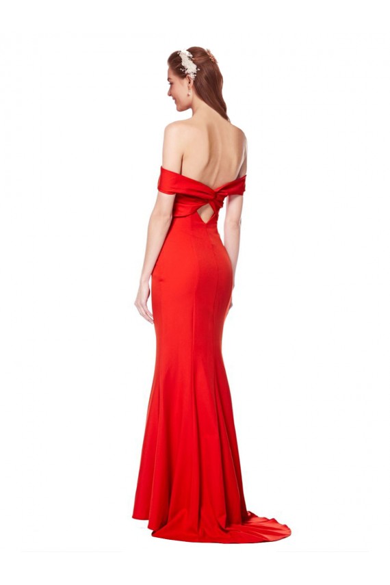 Online Cross Front and Back Bardot Sleeveless Crepe Maxi Bridesmaid Dress