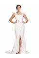 Online Square Neck Long Sheath Sweep Train Crepe Bridesmaid Dress 