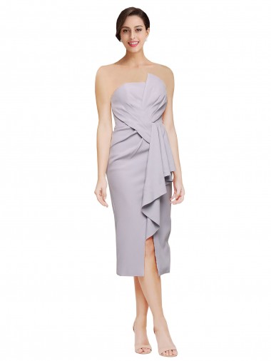 Online Short Cocktail Length Strapless Crepe Bridesmaid Dress with Ruffles
