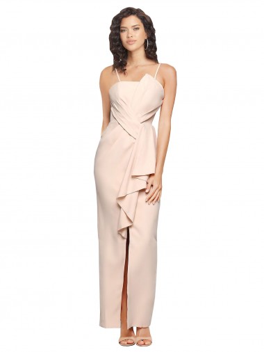 Online Long Full Length Ruffles Strapless Low Back Crepe Bridesmaid Dress with Straps