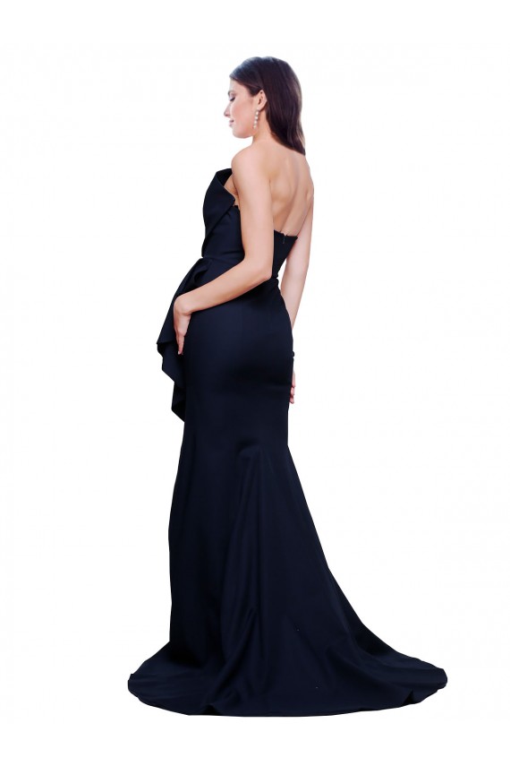 Online Long Strapless Sweep Train Low Back Crepe Bridesmaid Dress