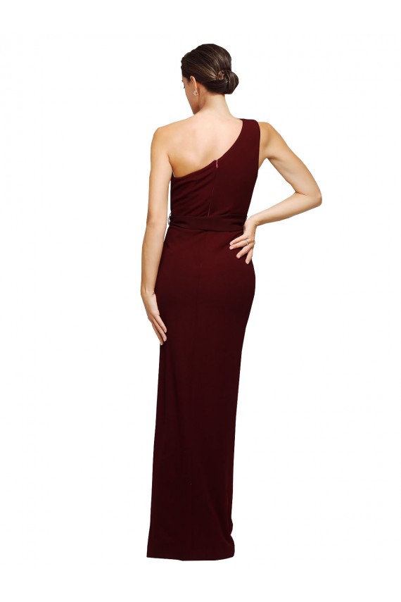 Online One Shoulder Sheath Crepe Bridesmaid Dress with High Side Split