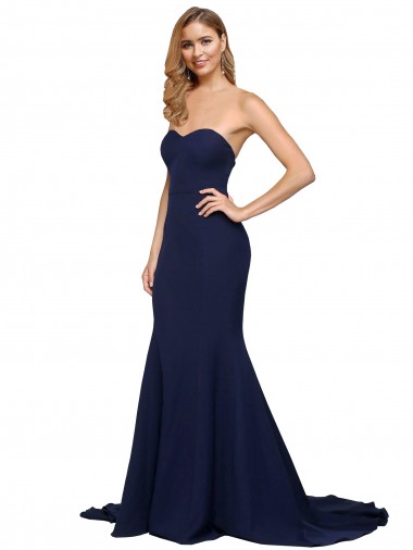 Online Fit and Flare Sweetheart Long Crepe Bridesmaid Dress with Sweep Train
