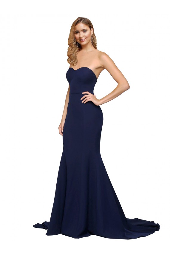 Online Fit and Flare Sweetheart Long Crepe Bridesmaid Dress with Sweep Train