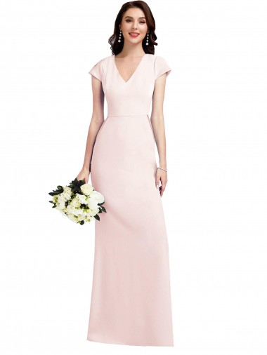 Online Cap Sleeve A-Line Crepe Bridesmaid Dress with Pockets
