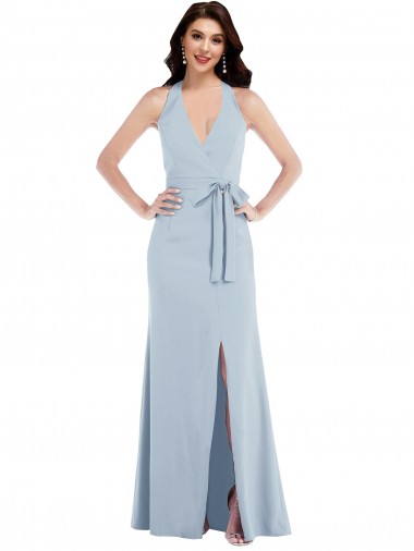 Online Open Back Halter Maxi Bridesmaid Dress with Draped Bow