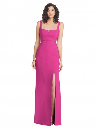 Online Wide Strap Notch Empire Waist Bridesaid Dress with Front Slit