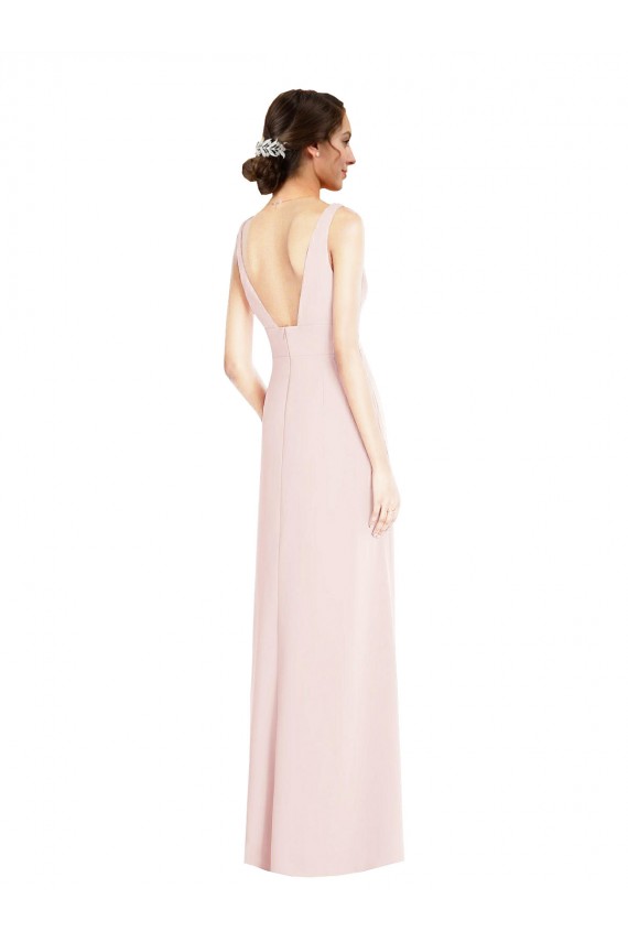 Online Square Neck Low Back A-Line Bridesmaid Dress with Front Slit and Pockets