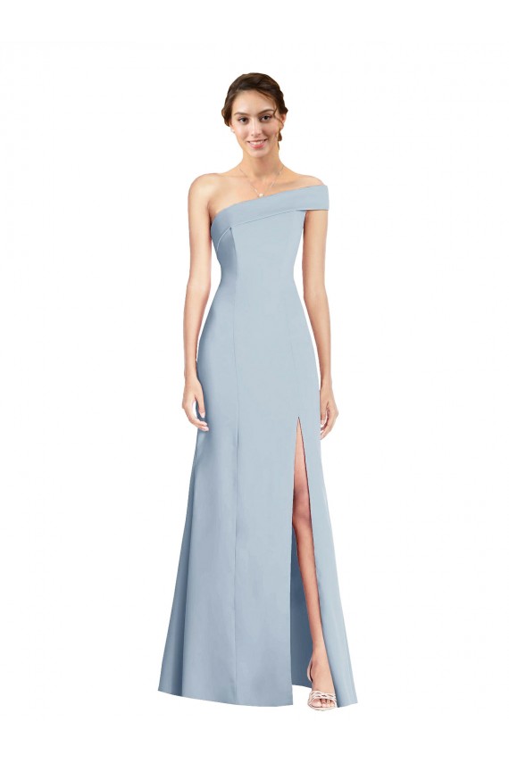 Online Asymmetrical Off the Shoulder Cuff Trumpet Bridesmaid Dress With Front Slit