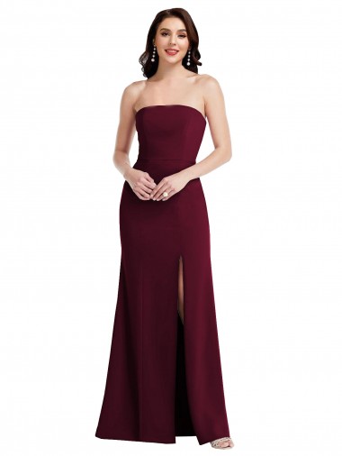 Online Strapless Crepe Maxi Bridesmaid Dress with Front Slit
