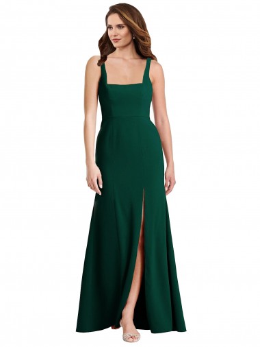 Online Square Neck Trumpet Maxi Bridesmaid Dress with Front Slit