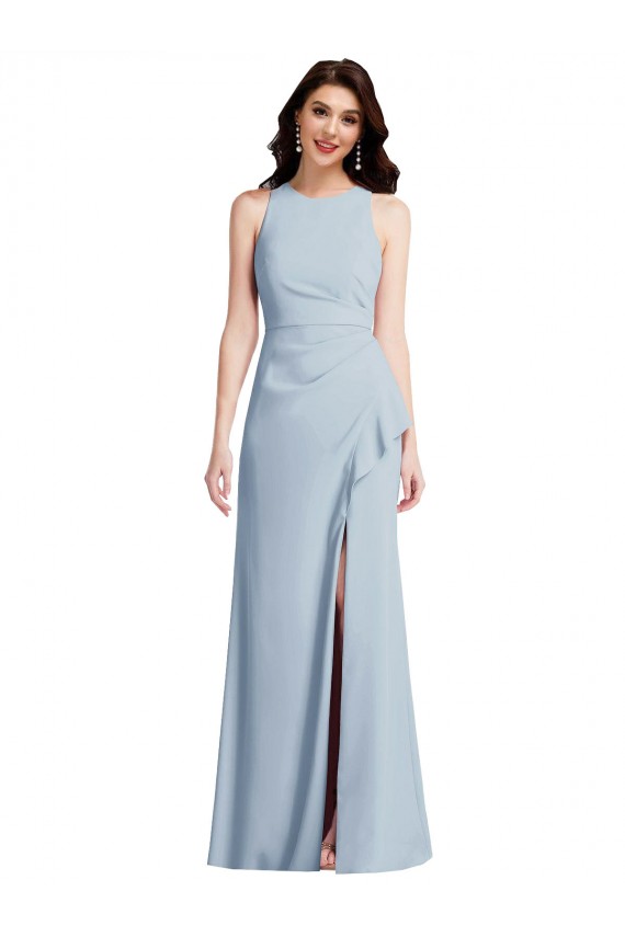 Online Halter Maxi Bridesmaid Dress with Cascade Ruffle Slit