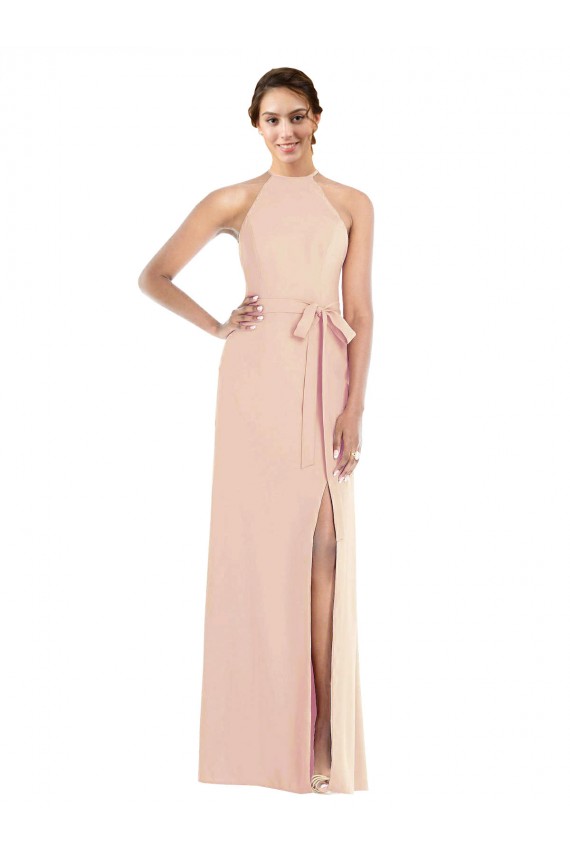 Online Halter Criss Cross Cutout Back Maxi Bridesmaid Dress