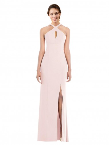 Online Criss Cross Halter Princess Line Trumpet Bridesmaid Dress