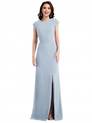 Online Cap Sleeve Open Back Trumpet Bridesmaid Dress with Front Slit